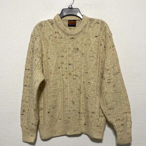 JCPenney Mens Beige Multicolor Speckle Chunky Cable Knit Pullover Sweater Size L